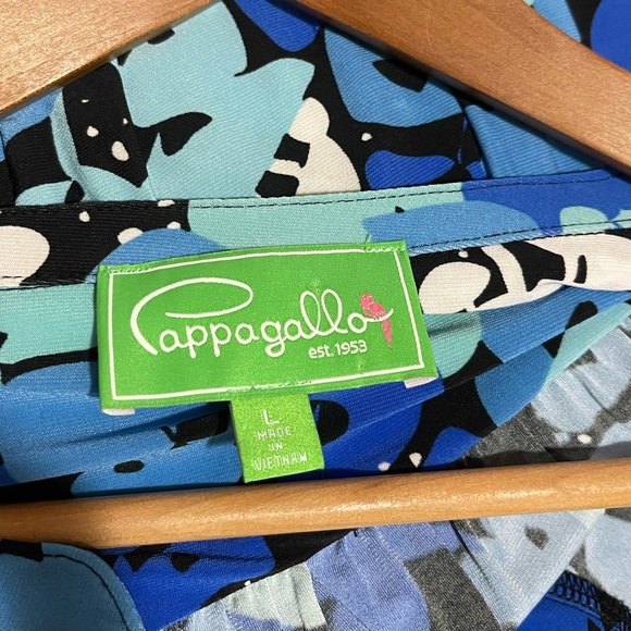 Women’s Pappagallo v-neck 3 button long sleeve stretchy blue floral blouse Large - Picture 3 of 4